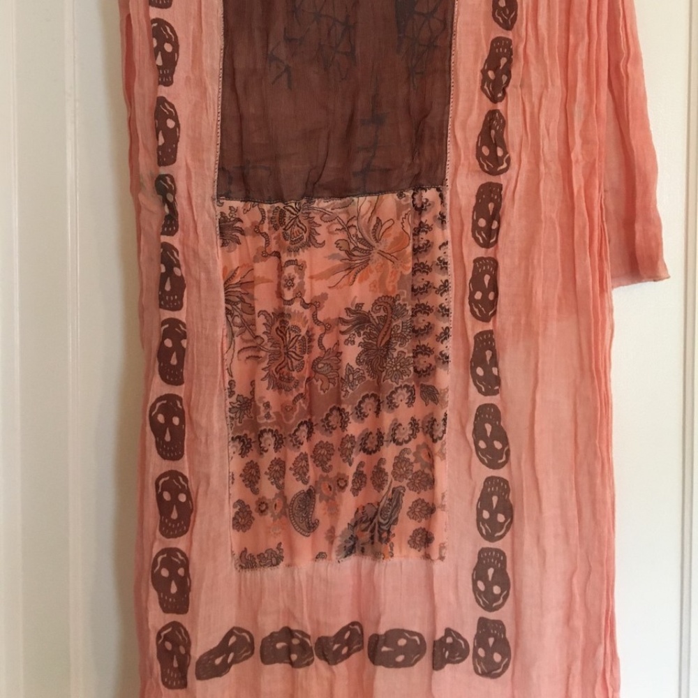Cotton Floral Patchwork Scarf with Skulls